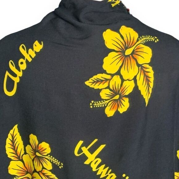 Hawaiian Sarong Wrap Scarf Black Yellow Floral Aloha Fringe Beach Swim Coverup - Picture 7 of 10